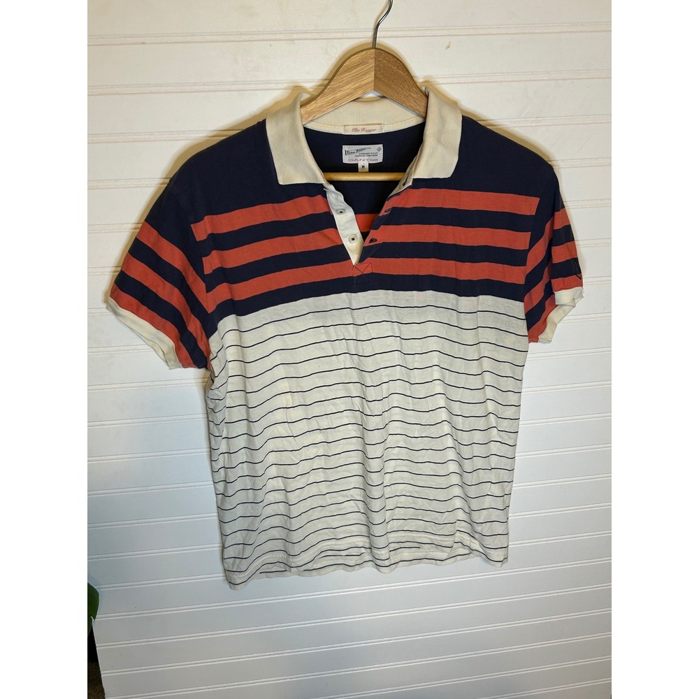 Gant Rugger Mens Short Sleeve Striped Polo Shirt Navy Orange Cream Size M